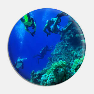 Coral reef and scuba divers Pin