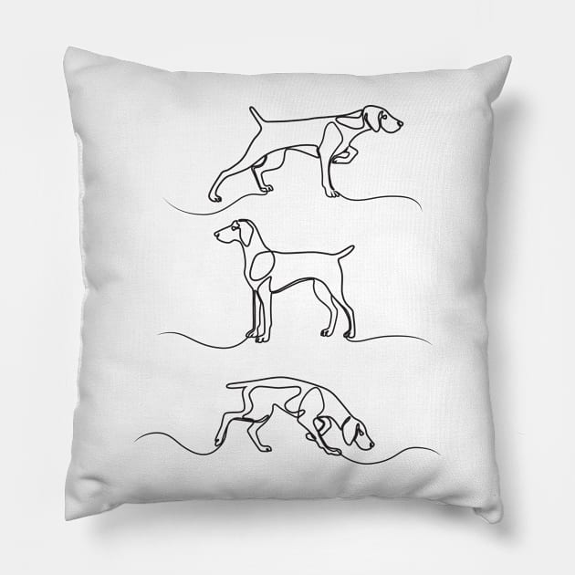 Continuous Line Weimaraners With Docked Tails (Black and White) Pillow by illucalliart