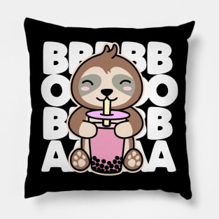 Sloth Drinking Boba Cute Kawaii Bubble Tea Dark Pillow