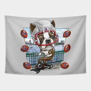 Boston Terrier Dog with Silver Football Helmet Tapestry