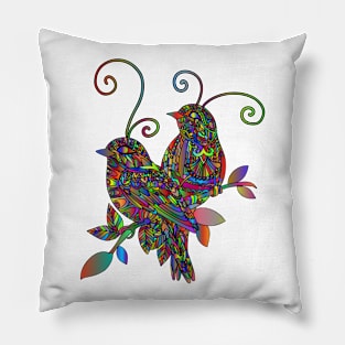 Colourful illustration of two sitting birds Pillow