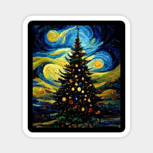 Christmas starry night painting inspired by Van Gogh Magnet