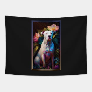 Dogo Argentino Dog Vibrant Tropical Flower Tall Digital Oil Painting Portrait Tapestry