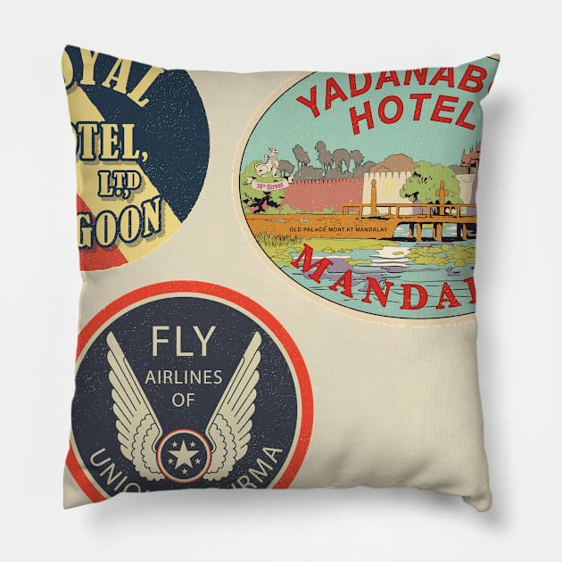 Hotels & Travel, Burma Pillow by shwewawah