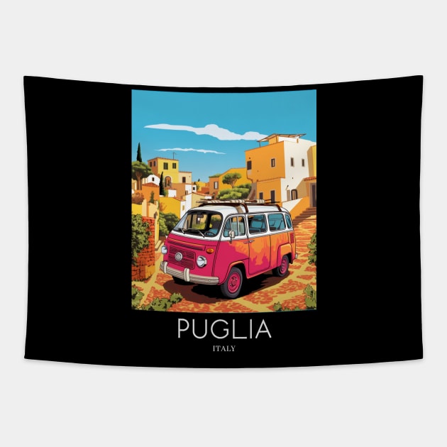 A Pop Art Travel Print of Puglia - Italy Tapestry by Studio Red Koala