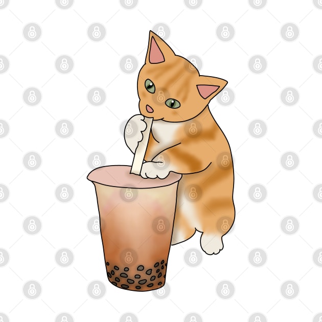 Cat Boba Tea Bubble (fluffy orange cat) by Becky-Marie