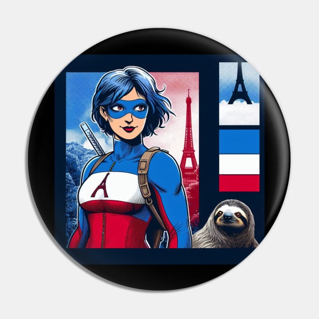 Francais: Female 90's Comic Book Hero with Sloth 2 Pin by Woodpile