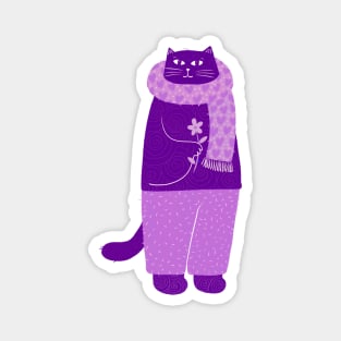 Cute purple cat with heart scarf and flower Magnet