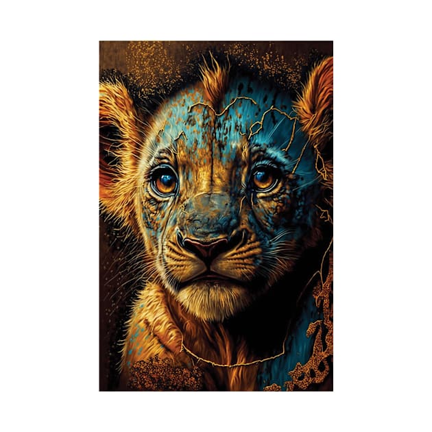 Vibrant lion cub print for your home decor by PixelProphets