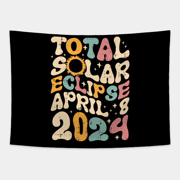 Total Solar Eclipse April 8 2024 Retro Groovy Women Kids Men Tapestry by SmilArt