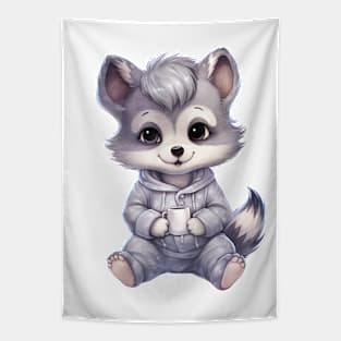 Gray Wolf Wearing Pajamas Tapestry