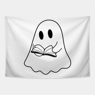 A cute, reading ghost with a book (black and white) Tapestry