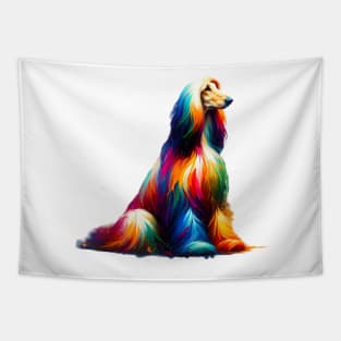 Vibrant Afghan Hound in Colorful Splashed Paint Tapestry