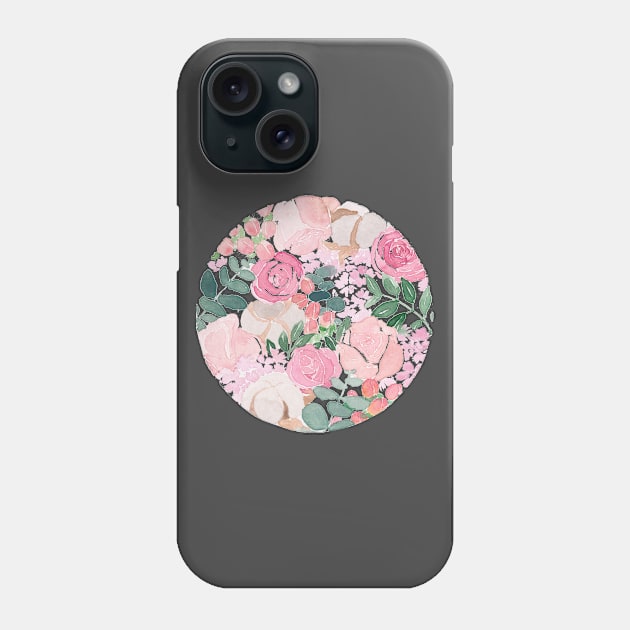 Pink Floral Circle Watercolour Phone Case by Flowering Words