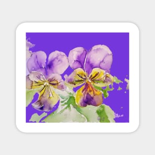 Viola Watercolor Painting Purple Flower Magnet