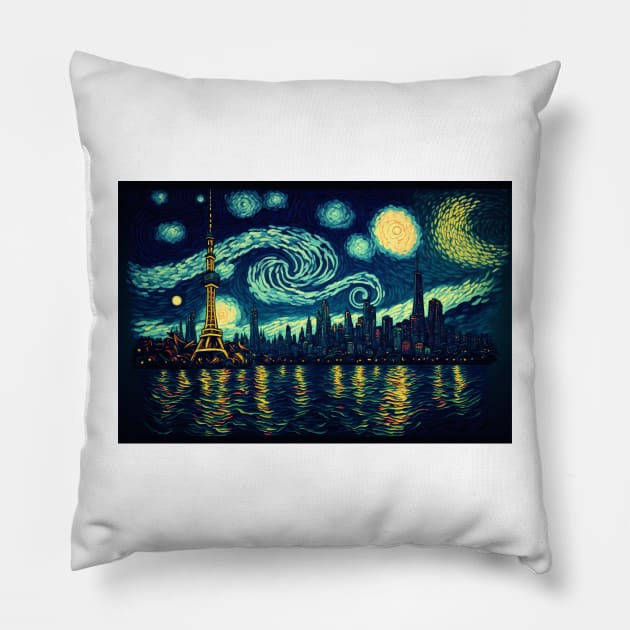 City of Paris under the moon and city lights. Pillow by Artisticwalls