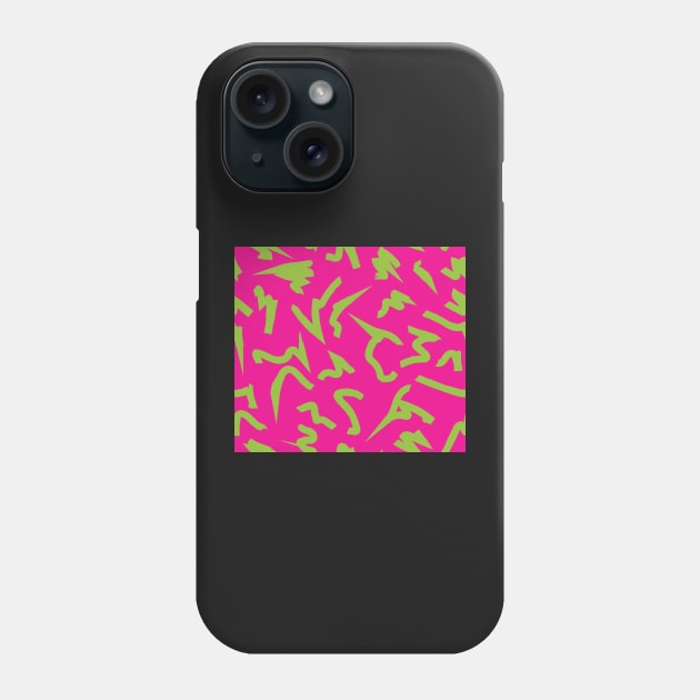 Dopamine Hot Pink and Neon Lime Green Bright Retro 80's Eighties Abstract Scribble Phone Case by gloobella