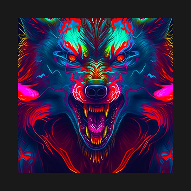 Psychedelic Colorful Werewolf by Mojitojoe