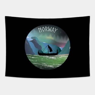 Viking Boat at Norwegian Fjord Tapestry