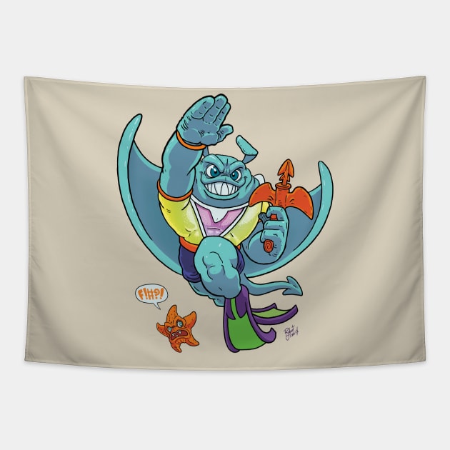 Ray Fillet the mutant Stingray hero. Tapestry by JENNEX