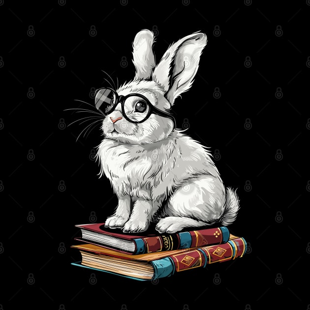 Vintage Nerd Bookish bunny Literary Rabbit Reading Bunny With Glasses by RetroZin