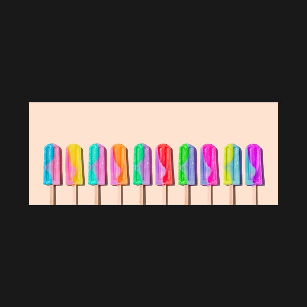 Row of rainbow-colored icecream lollies by karinelizabeth