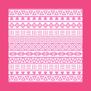 Aztec Influence Pattern Pink on White T-Shirt