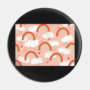 Clouds, rainbows and love hearts on a pink background Pin