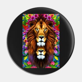 Colorful Lion with flowers surrealist impressionist style Chambala paradise Pin