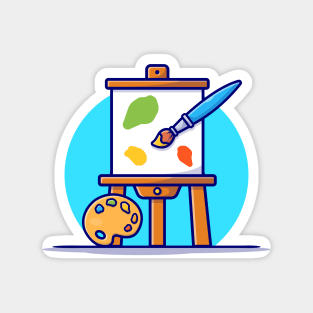 Easel Art Board, Paint pallet And Paint Brush Cartoon Vector Icon Illustration Magnet