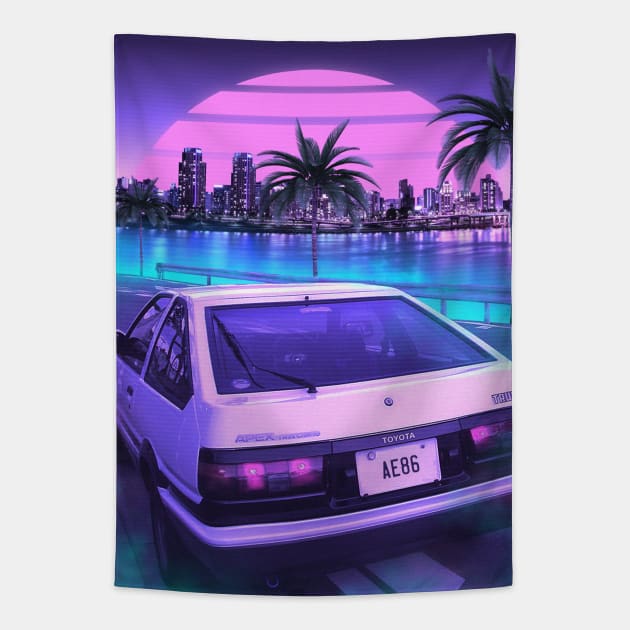 AE86 sunset Tapestry by mrcatguys