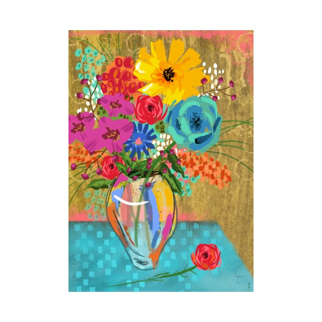 Bright bouquet of flowers in glass vase by tfinn