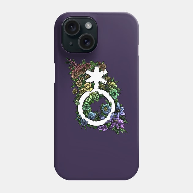 Non-binary Symbol Flowers Rainbow Phone Case by Art by Veya