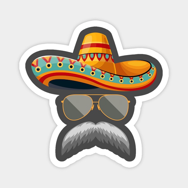 RETRO MUSTACHE SOMBRERO FACE CINCO DE MAYO Magnet by TreSiameseTee