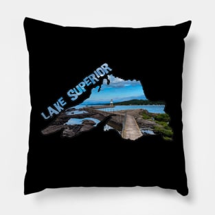 Lake Superior Outline (Lighthouse in Grand Marais, Minnesota) Pillow