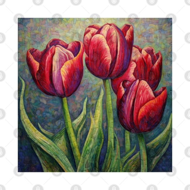 Trio of Deep Red Folk Art Tulips by EpicFoxArt