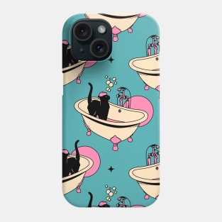 Spa Day Black Cat Pattern in blue Phone Case