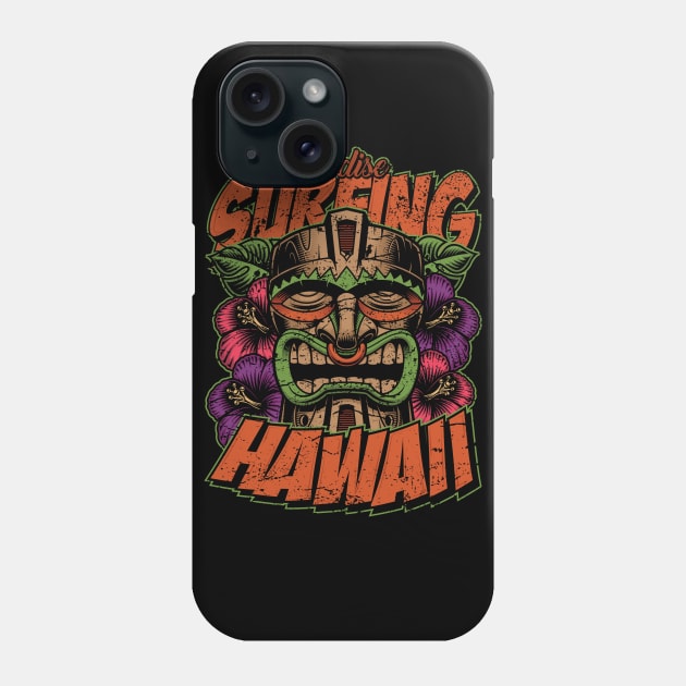 Paradise Surfing Hawaii Tiki Mask Phone Case by RockabillyM