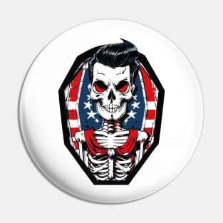 Fun Patriotic Rockabilly Skeleton Pin