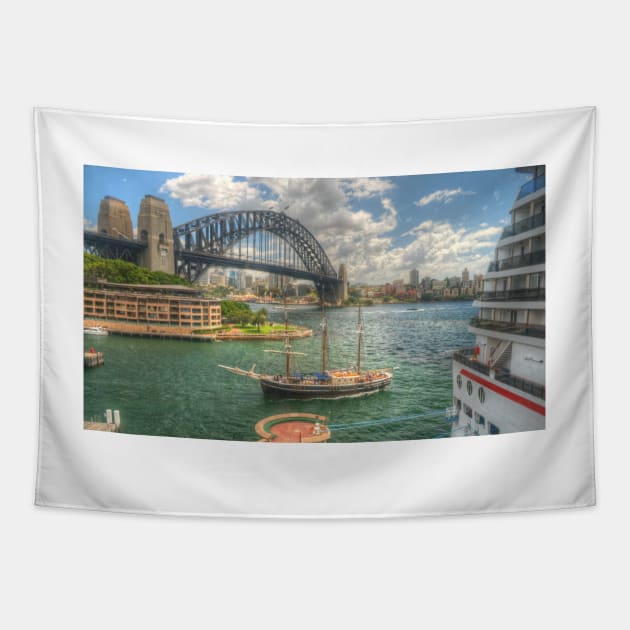Big ship & little ship on our beautiful harbour Tapestry by Michaelm43