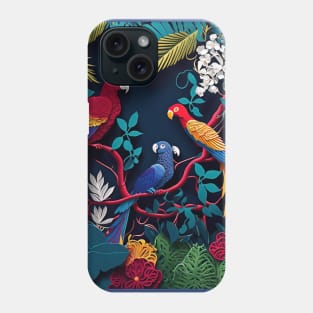 papercut illustration parrots jungle Phone Case