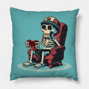 Skeleton Playing Videogames Gaming Funny Halloween For Gamer Pillow