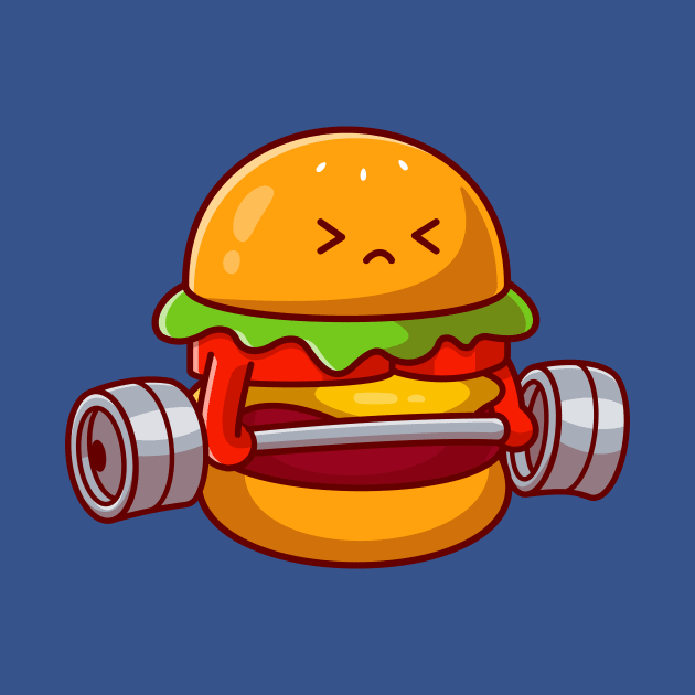 Cute Burger Lifting Dumbbell Cartoon by Catalyst Labs