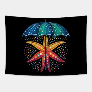 Starfish Rainy Day With Umbrella Tapestry