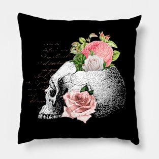 Skull and Pink Roses Pillow