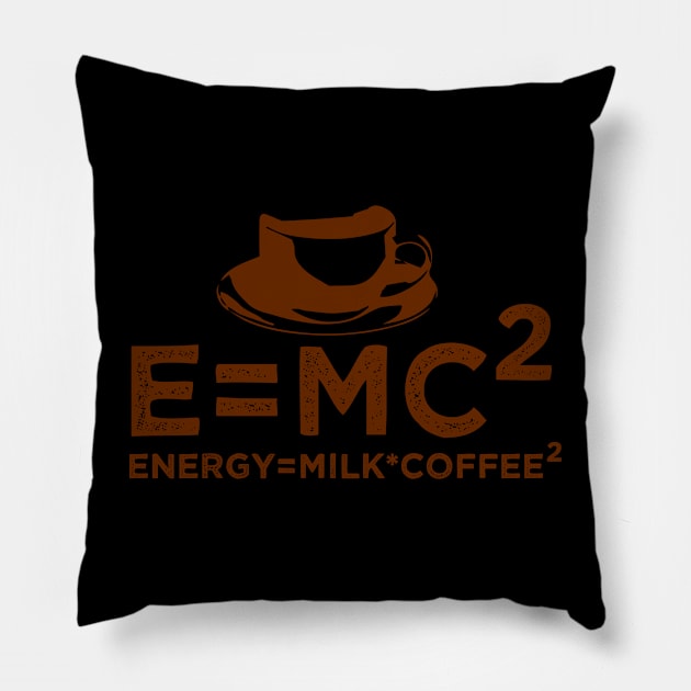 Energy Milk Coffee, E=MC2 Funny Science Coffee, Pillow by powerdesign01