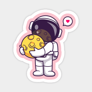 Cute Astronaut Holding Moon Cartoon Magnet