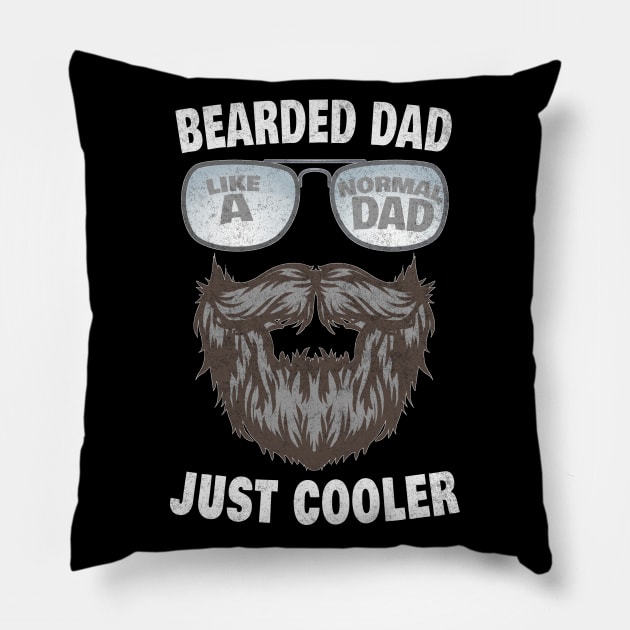 Mens Bearded Dad Like A Normal Dad Just Cooler Beard Humor Funny Pillow by Rosemarie Guieb Designs