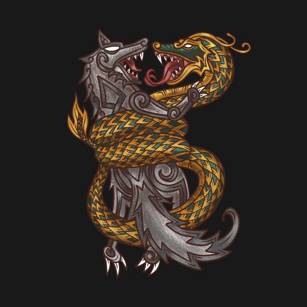 Viking Titans: Jormungandr and Fenrir, the Monsters of Norse Mythology by Holymayo Tee