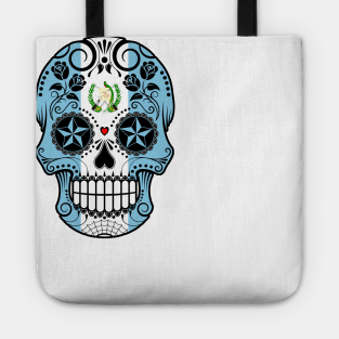 Guatemalan Flag Sugar Skull with Roses Tote